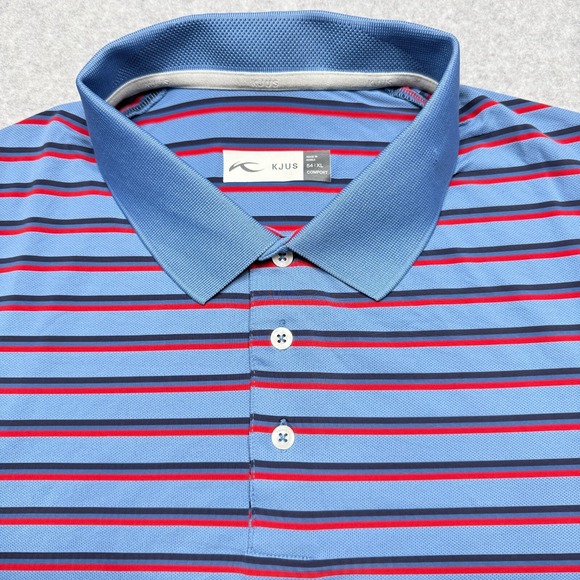 KJUS Polo Shirt Mens XL 54 Blue Stripe Comfort‎ Short Sleeve Performance Golf * - Picture 2 of 11
